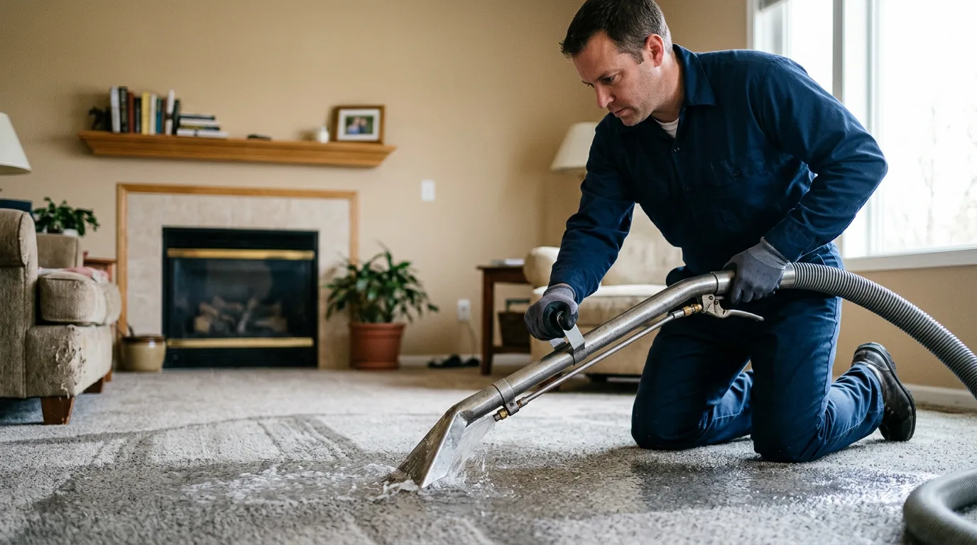 Water damage restoration technician working near Windham, OH